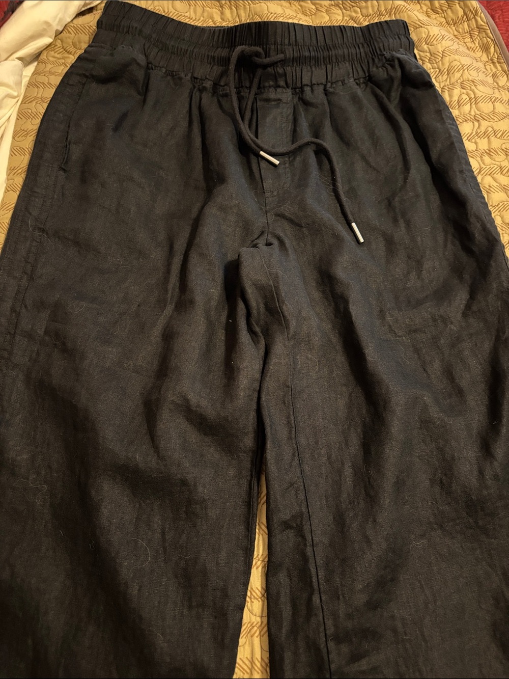 NWT Quince 100% European Linen Wide Leg Pull-On Pants Black L